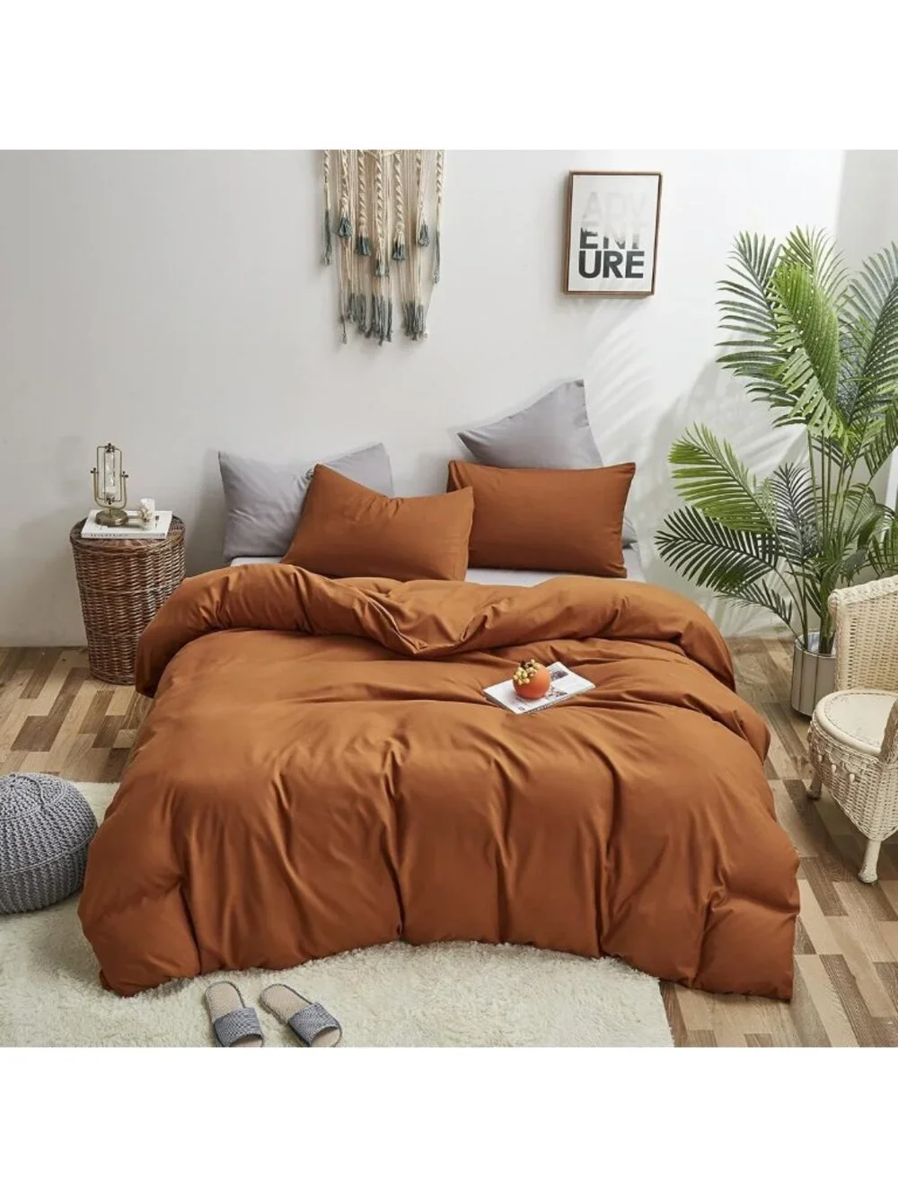 Cozy King Pumpkin Color Comforter Set - Soft Burnt Orange Bedding with 2